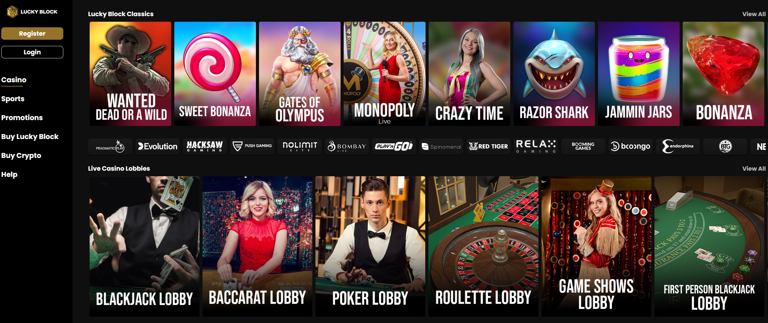 Lucky Block casino site, live dealers, roulette