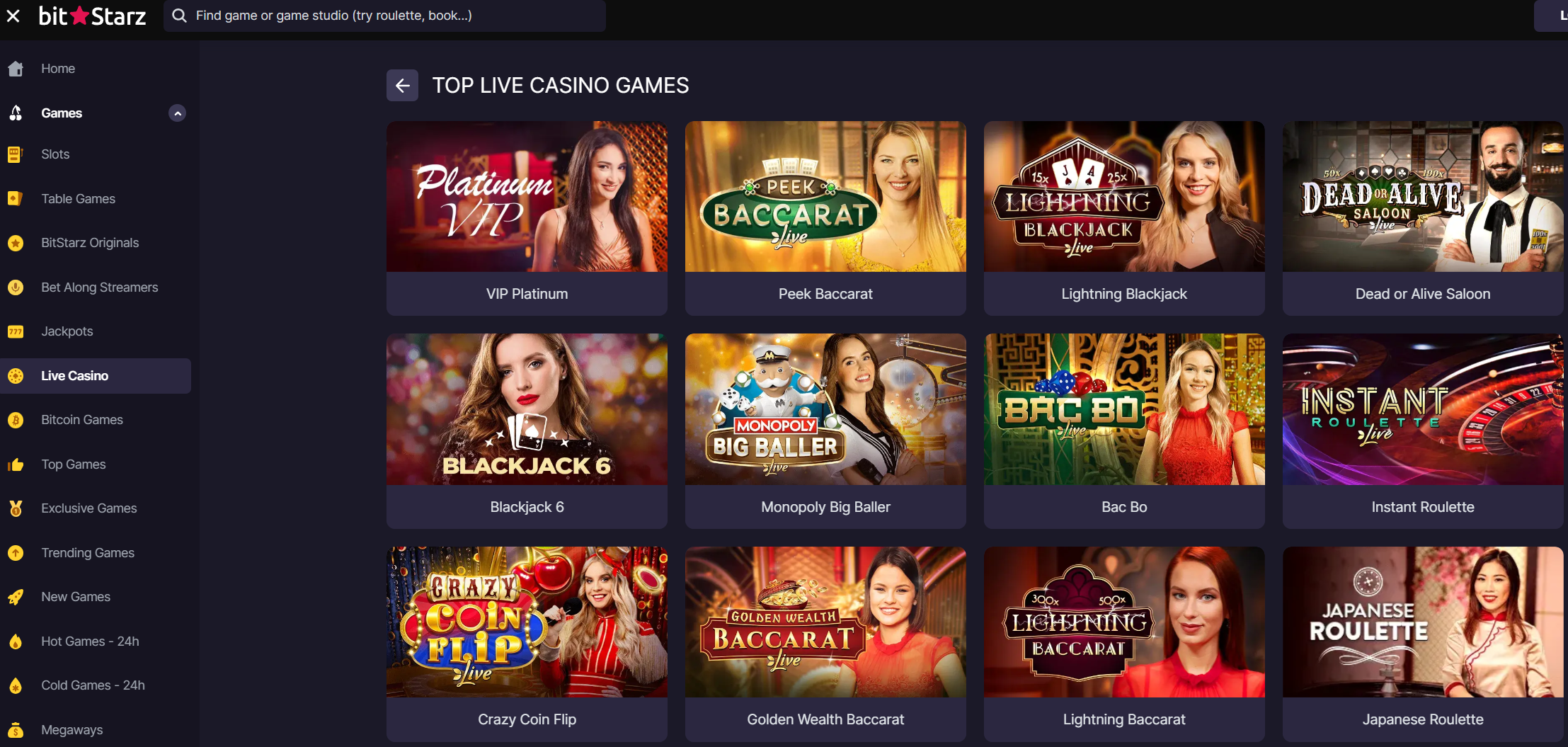 Bitstarz Casino main page